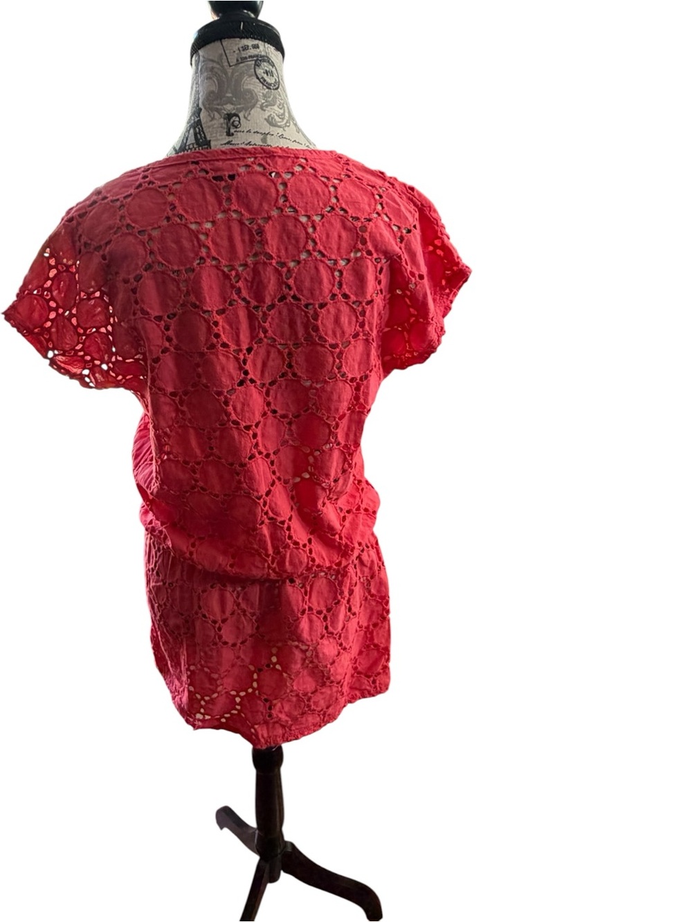 Jordan Taylor Bright Coral Crochet Beach Cover-Up Tunic - Picture 3 of 7